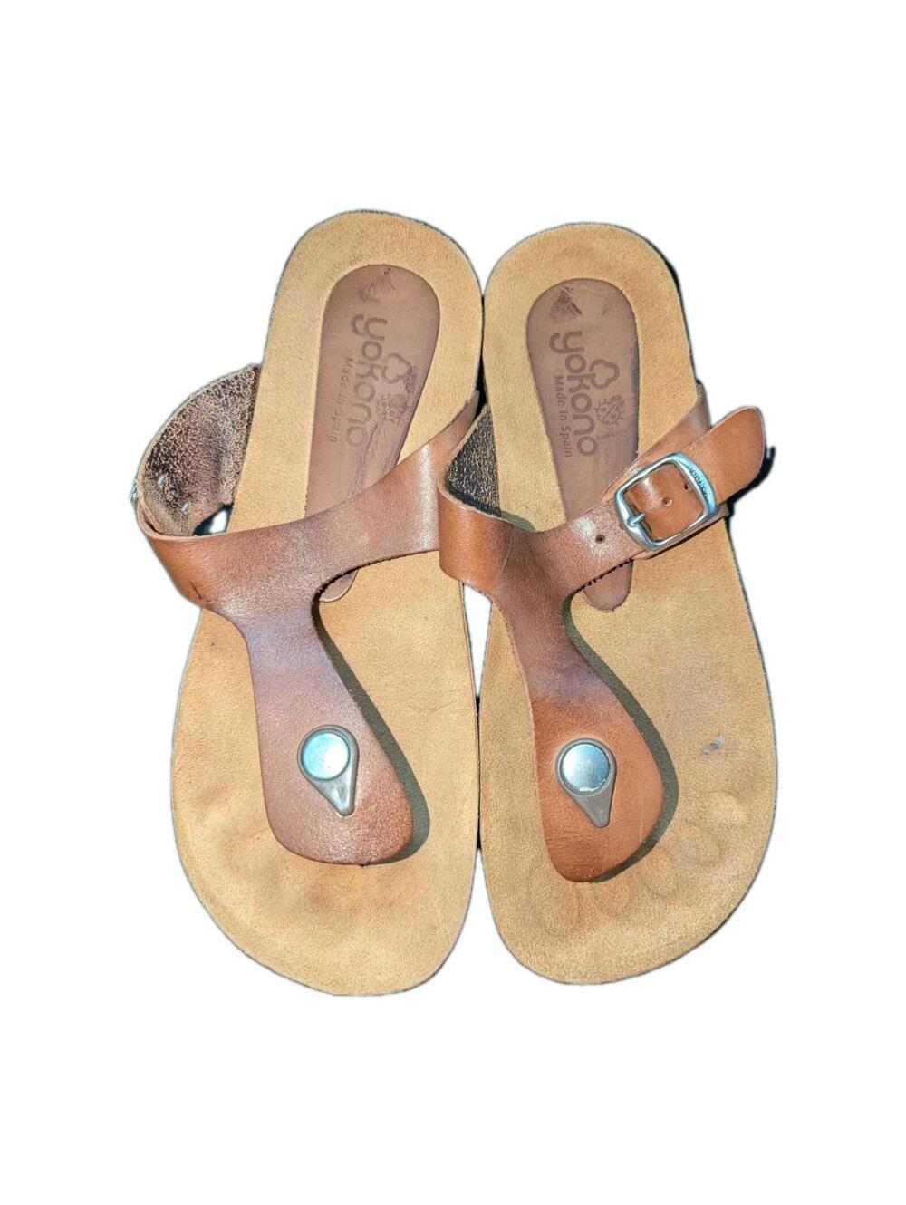 Yokono Brown Women's Sandals Size 6.5 Made In Spain Rubber Sole - Buckle